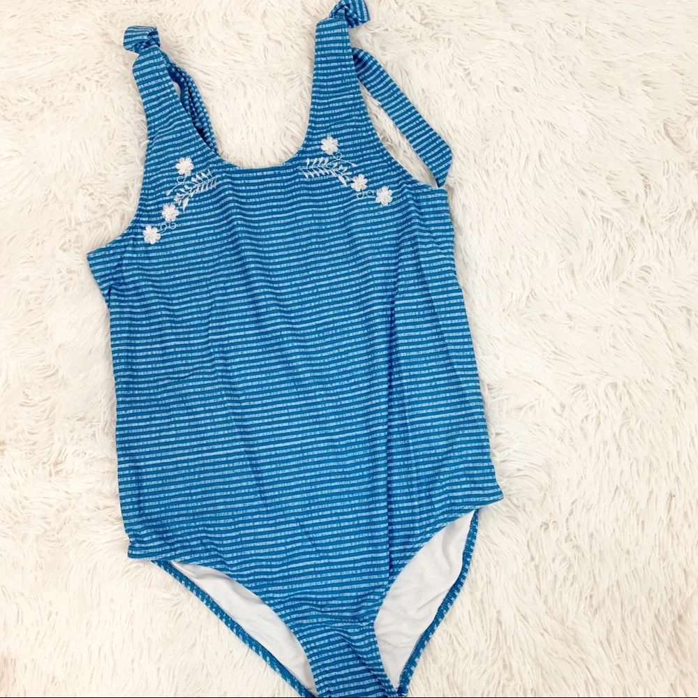 Copper key‎ seersucker embroidered 1 pc swimsuit